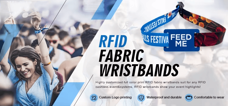 Текстилни RFID гривни за проследяване на посетители и контрол на достъпа при събития.