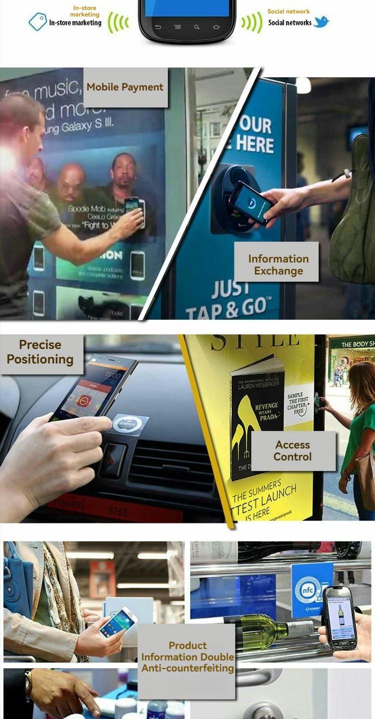 Подробна схема представя размерите и техническите характеристики на мини NFC тага за специализирани индустриални и търговски проекти за идентификация.