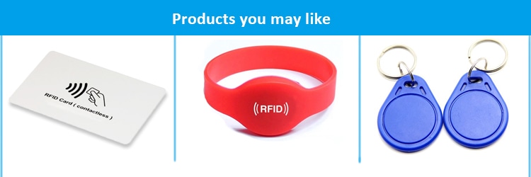 Промоционален банер с RFID карти, гривни и ключодържатели за цялостно корпоративно решение за достъп.