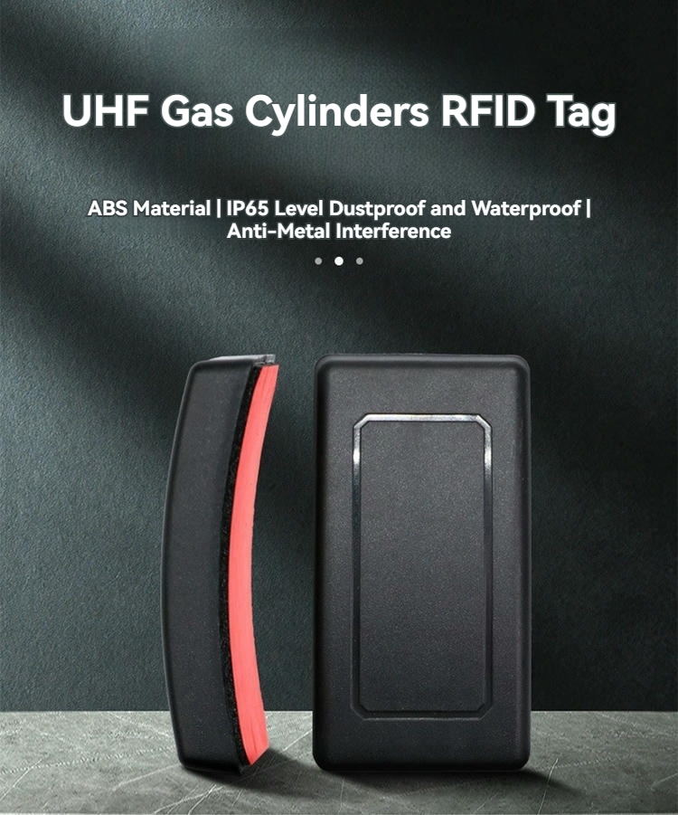 Подробен технически чертеж с размерите 73x35x9 mm на RFID тага ABS7335-1 за прецизен монтаж върху газови бутилки.