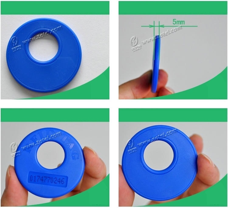 Изображение на ABS RFID патрулен таг за охранителни контролни точки върху метална повърхност.