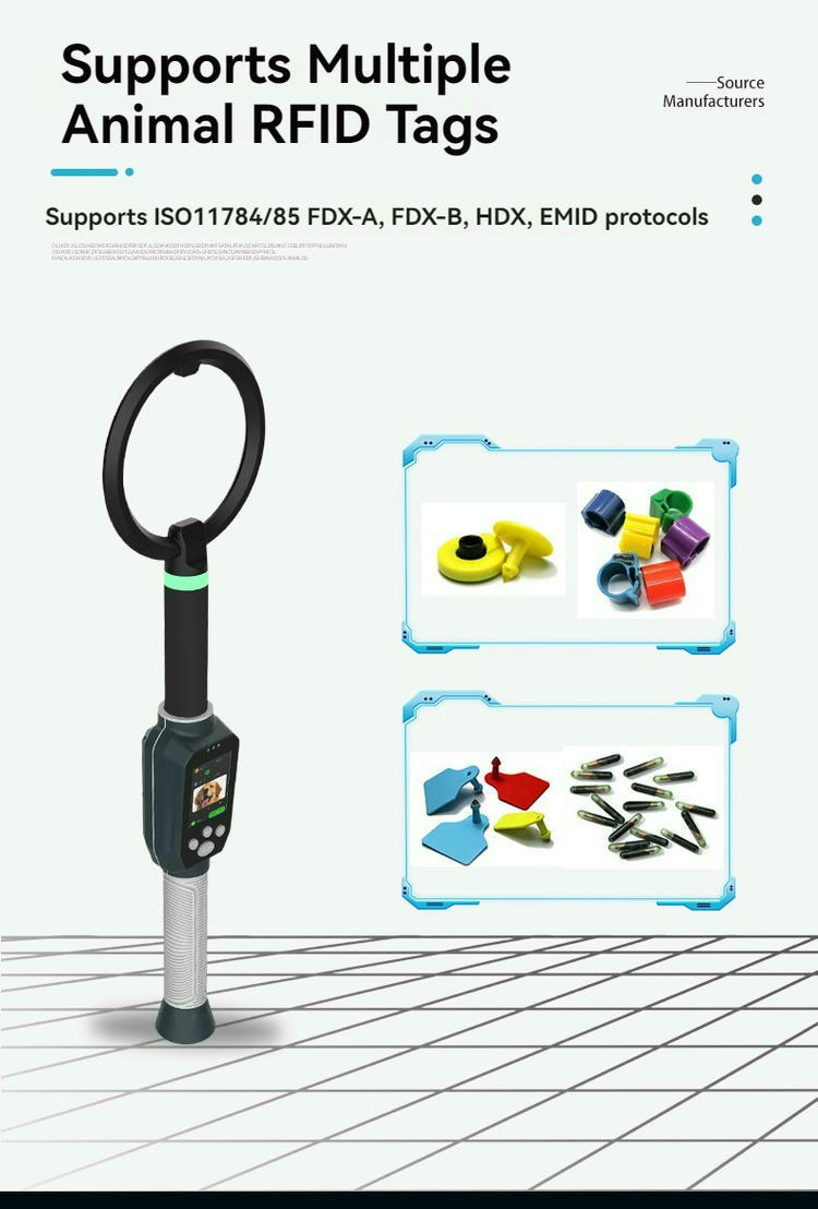 FS-A19-LF поддържа различни RFID тагове за животни, включително ушни марки, панелни тагове и инжектируеми микрочипове по ISO11784 85.
