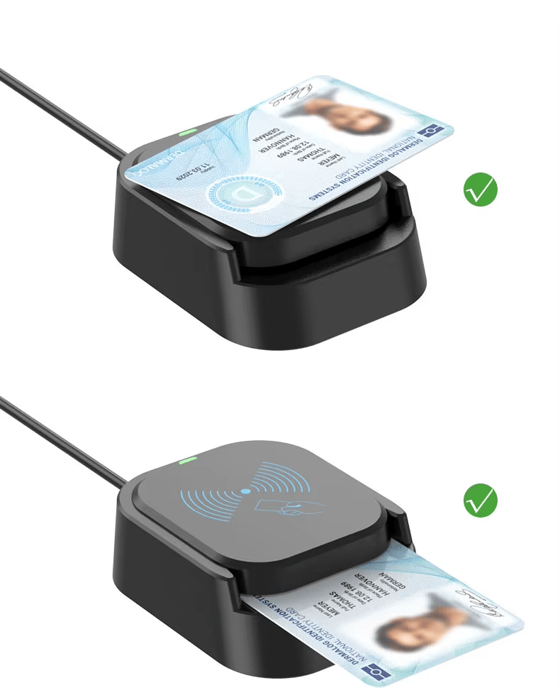 Подробен изглед на безконтактната NFC зона на HD-D03 с ясно обозначено място за поставяне на картата.
