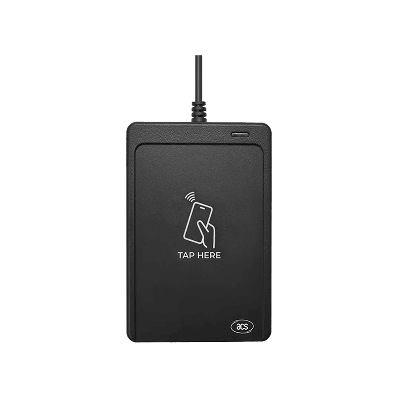 WalletMate Mobile Wallet NFC Reader е изправен в центриран продуктов кадър с ясно видима предна повърхност.