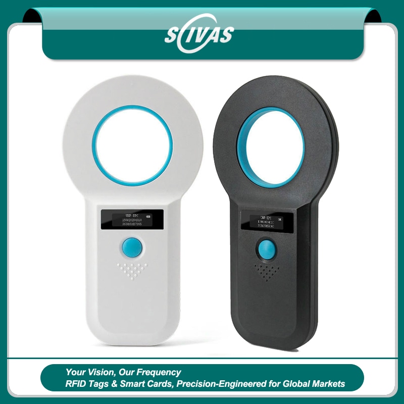 Ръчният RFID четец W90H в черно се отличава с компактен дизайн с интегриран OLED дисплей за ясно отчитане на данните.
