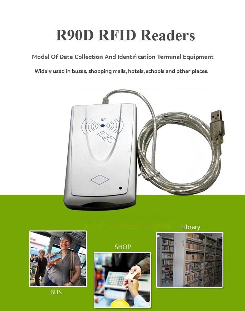 Общ изглед на LF RFID четеца R90D със сив корпус и светлинен индикатор за състояние