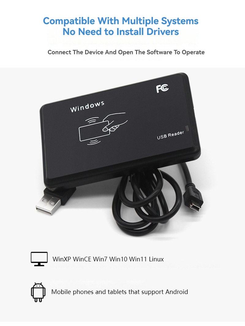 Нискочестотен RFID четец за достъп с компактен дизайн с размер на портфейл за приложения с 125KHz LF RFID четци.