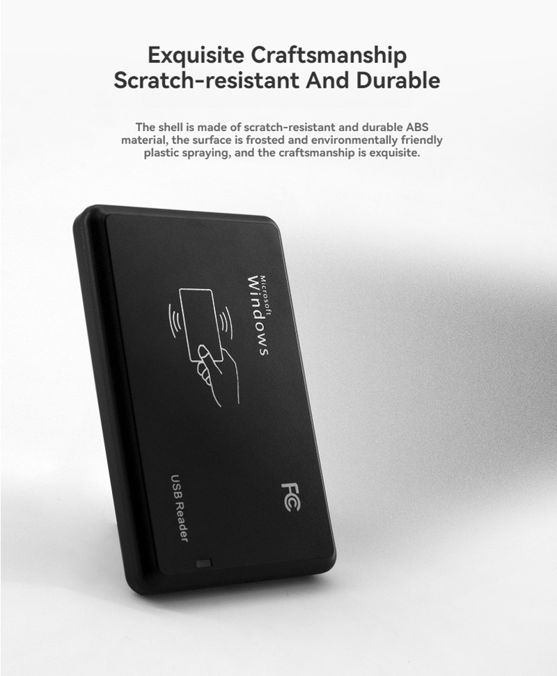 Снимка на 13.56MHz HF RFID четец за RS232 достъп, показваща приложение за защитен контрол на достъпа.