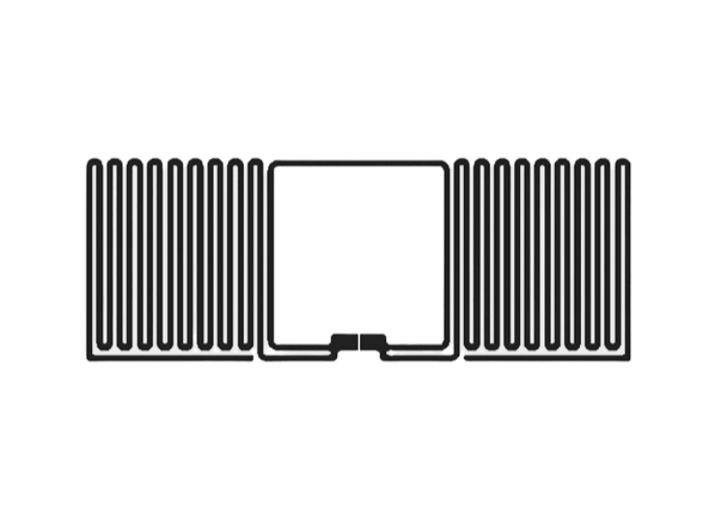 Схема на антена за UHF RFID етикет 27x10 mm, предназначен за надеждна идентификация на артикули и контрол на загуби.