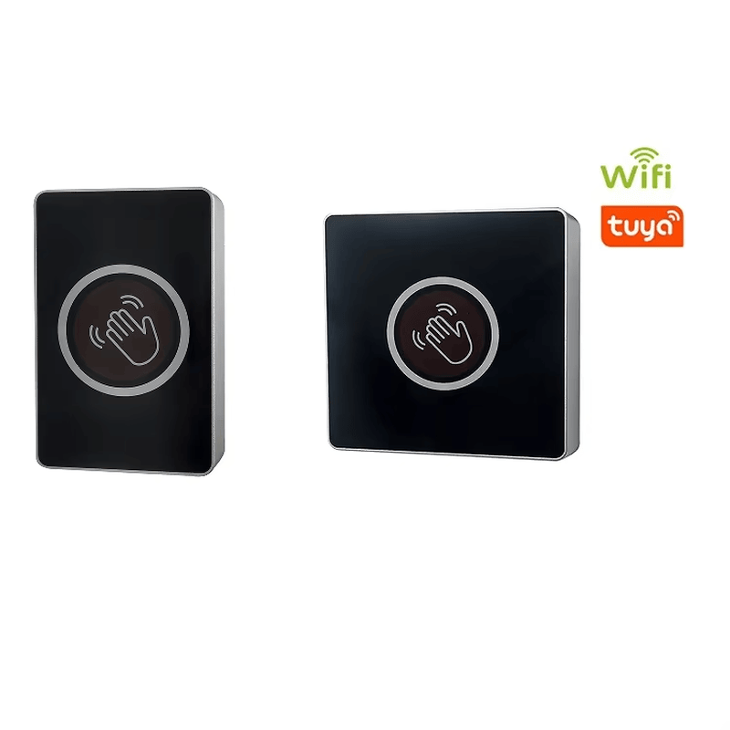 Tuya WiFi бутон за изход без докосване за интелигентно освобождаване на врата с акцент върху изглед отпред за проекти в категория Бутони за изход.