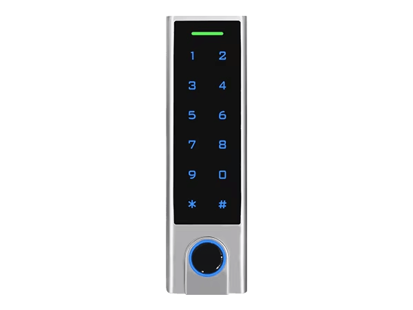 Продуктова снимка на IP66 терминал за достъп с пръстов отпечатък и RFID с отключване чрез Bluetooth с показ на клеморед в категория Биометрични терминали за контрол на достъпа.