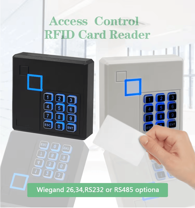 LF HF RFID четец за карти за системи за контрол на достъп, показан при монтаж за входна врата за купувачи, сравняващи решения RFID Access Readers.
