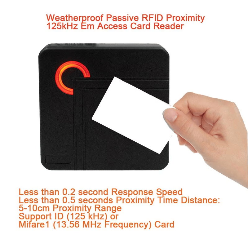 Изображението показва предния панел на Wiegand RFID четец за сигурен достъп за приложения с RFID Access Readers.