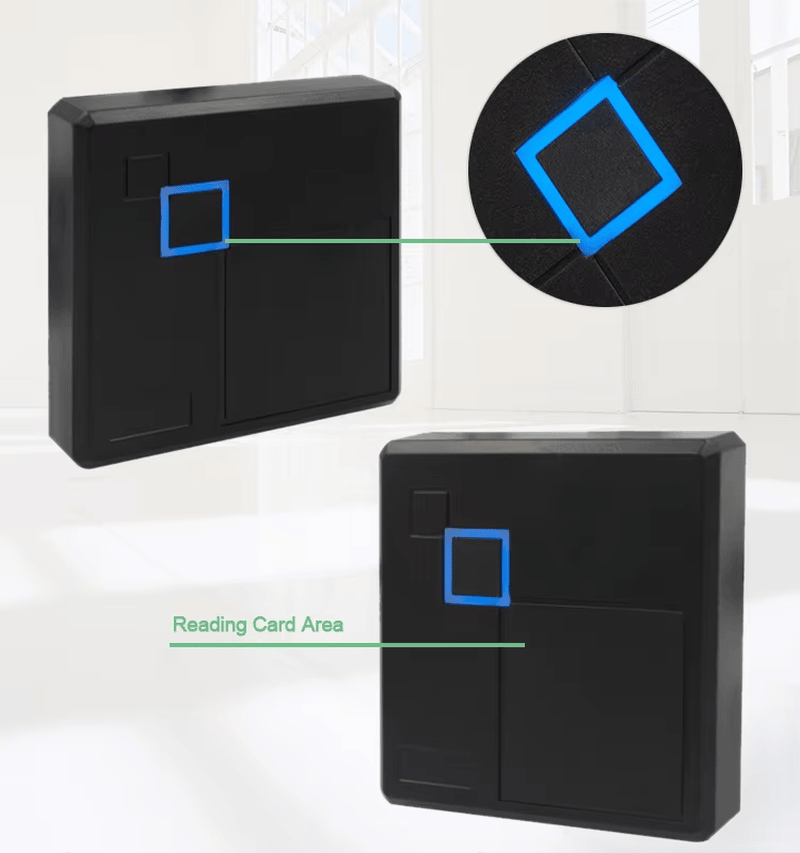 Двучестотен RFID четец за достъп с USB, показан от страната на клемите за окабеляване за приложения RFID Access Readers.
