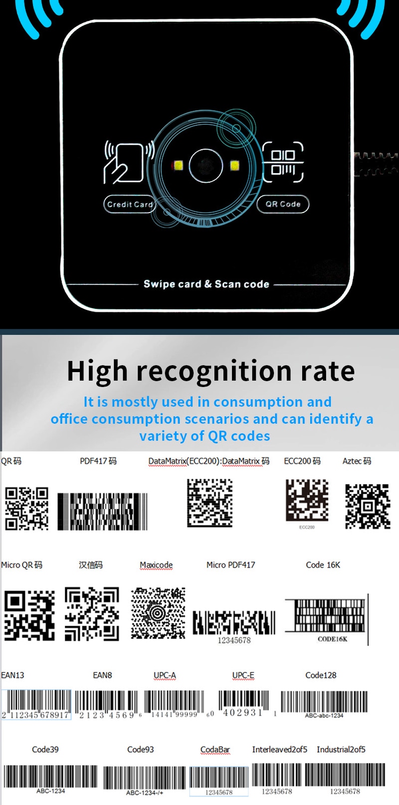 Изображението показва материала и покритието на индустриален QR RFID четец за приложения с QR Code Access Readers.
