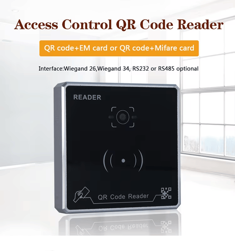 Метален QR RFID четец за сигурен контрол на достъп, показан с ясен матиран метален финиш за приложения с QR четци за достъп.