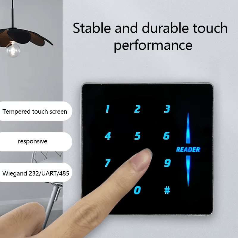 125KHz RFID четец за офис врата със стъклена клавиатура с акцент върху система за сигурност за проекти в категория Четци за достъп със сензорен екран.
