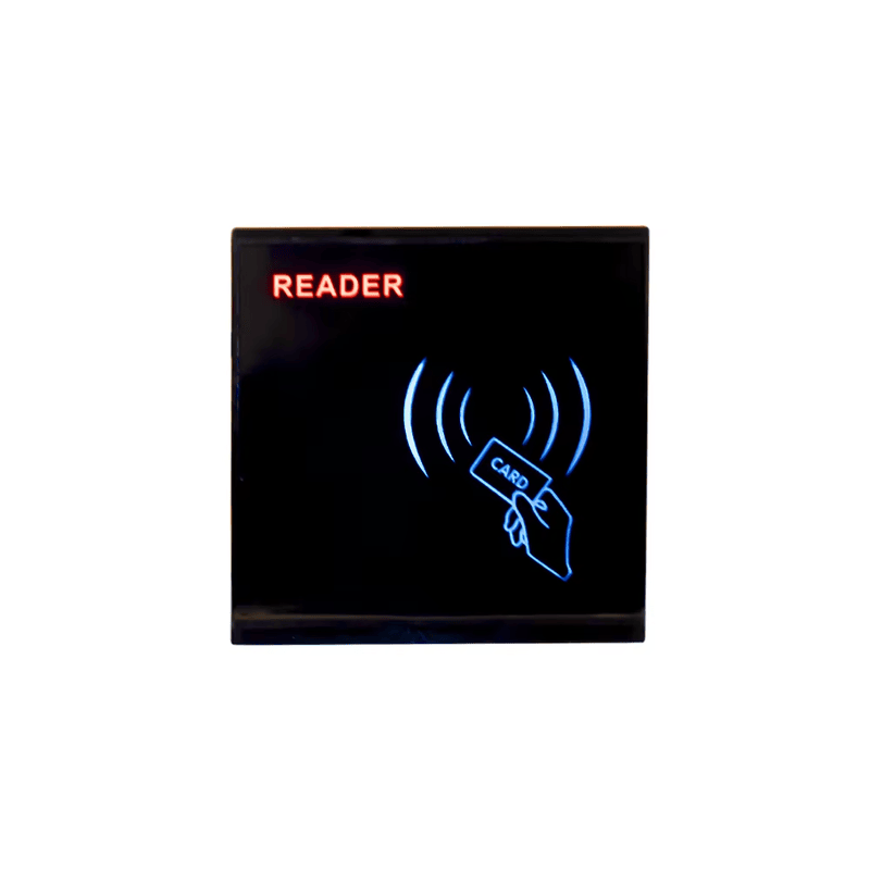 Изображението показва клемите за свързване на компактния Wiegand RFID четец за контрол на достъп за приложения Touchscreen Access Readers.
