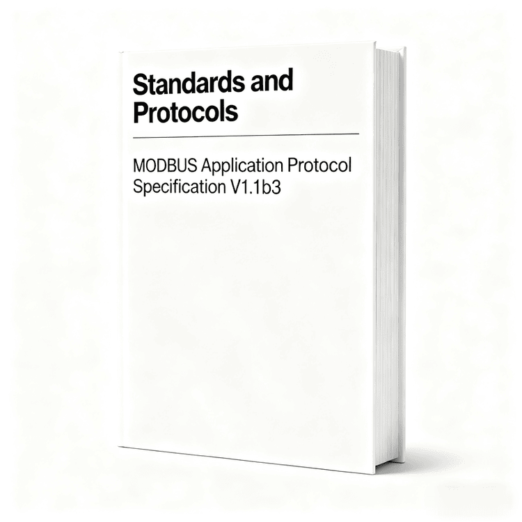 Изображението представя ръководството за приложния протокол MODBUS V1.1b3 за безконтактно сканиране в приложения за стандарти и протоколи.
